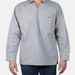Store Ben Davis Long Sleeve Striped 1/2 Zip Shirt - Hickory