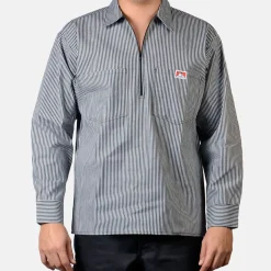 Store Ben Davis Long Sleeve Striped 1/2 Zip Shirt - Black