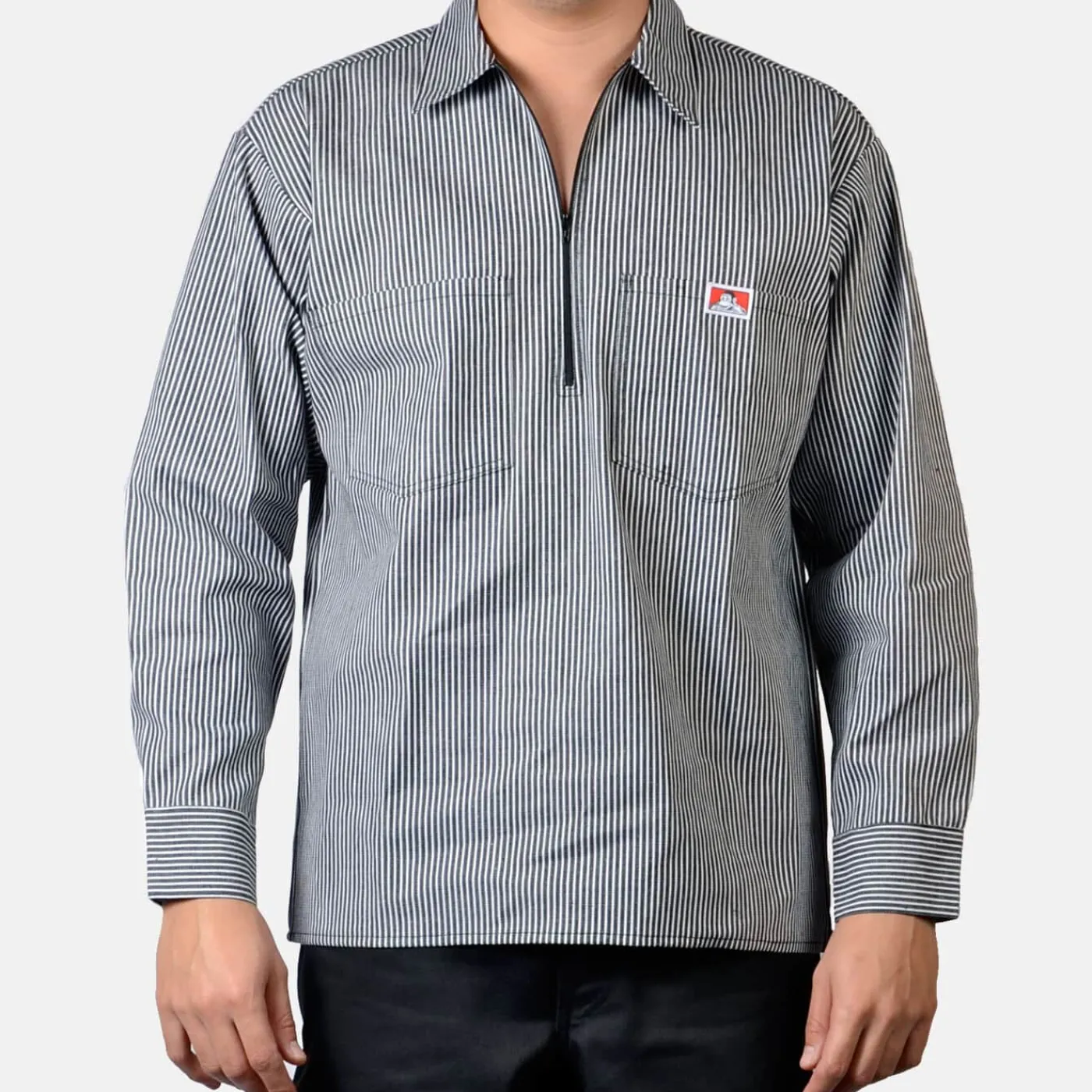 Store Ben Davis Long Sleeve Striped 1/2 Zip Shirt - Black