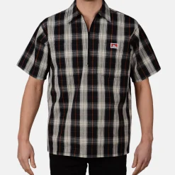 Online Ben Davis Short Sleeve Plaid 1/2 Zip Shirt - Black/Cream