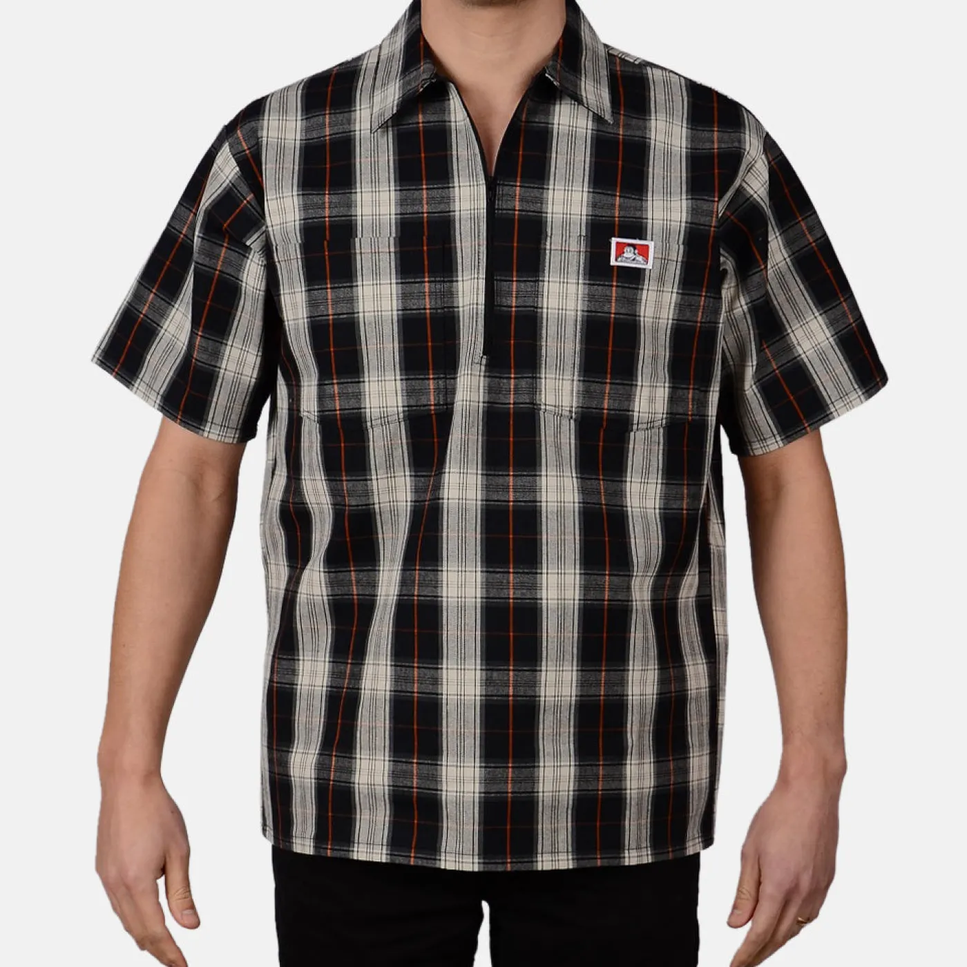 Online Ben Davis Short Sleeve Plaid 1/2 Zip Shirt - Black/Cream