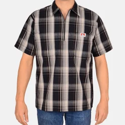 New Ben Davis Short Sleeve Plaid 1/2 Zip Shirt - Navy/Grey