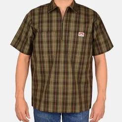 Flash Sale Ben Davis Short Sleeve Plaid 1/2 Zip Shirt - Olive