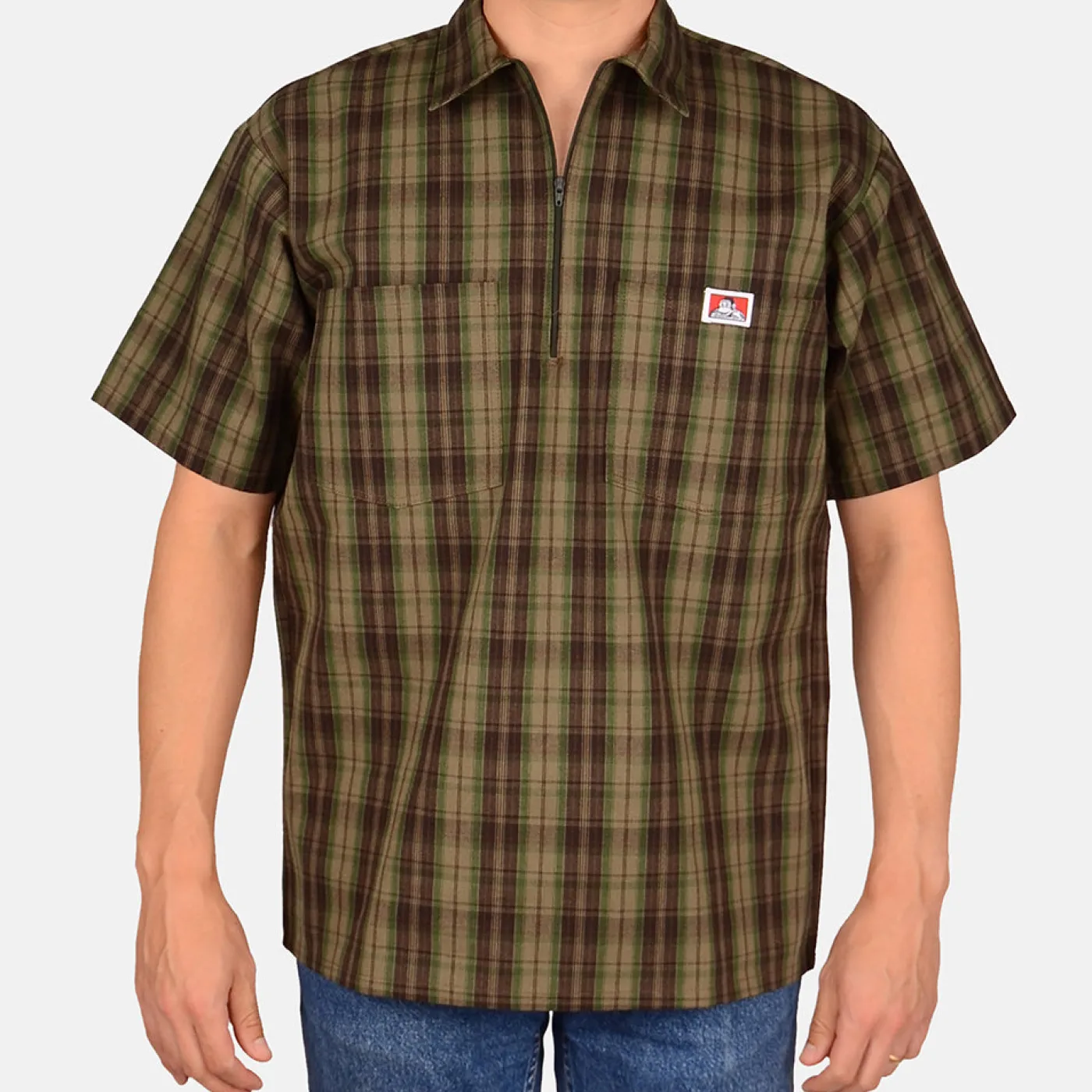 Flash Sale Ben Davis Short Sleeve Plaid 1/2 Zip Shirt - Olive