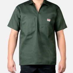Store Ben Davis Short Sleeve Solid 1/2 Zip Shirt - Olive