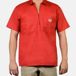 New Ben Davis Short Sleeve Solid 1/2 Zip Shirt - Red