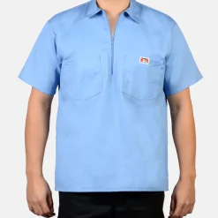 Cheap Ben Davis Short Sleeve Solid 1/2 Zip Shirt - Light Blue