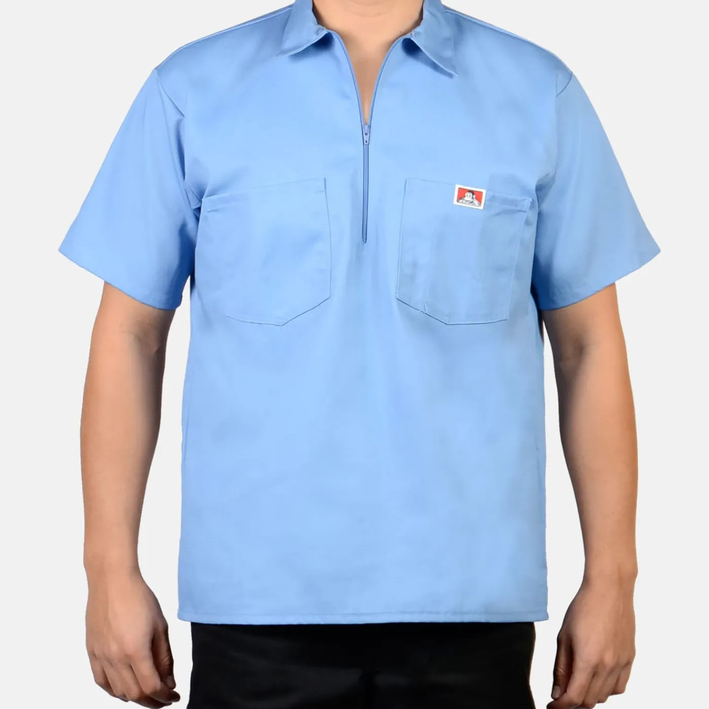 Cheap Ben Davis Short Sleeve Solid 1/2 Zip Shirt - Light Blue
