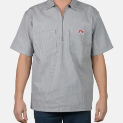 New Ben Davis Short Sleeve Striped 1/2 Zip Shirt - Hickory