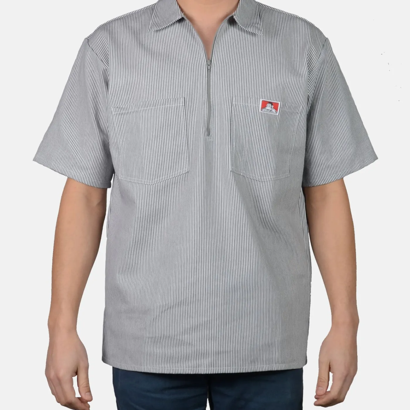 New Ben Davis Short Sleeve Striped 1/2 Zip Shirt - Hickory