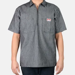 Best Sale Ben Davis Short Sleeve Striped 1/2 Zip Shirt - Butcher Stripe