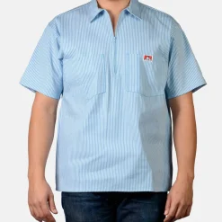 Outlet Ben Davis Short Sleeve Striped 1/2 Zip Shirt - Blue