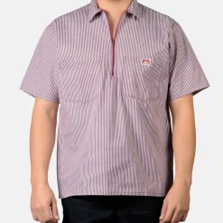 Outlet Ben Davis Short Sleeve Striped 1/2 Zip Shirt - Burgundy