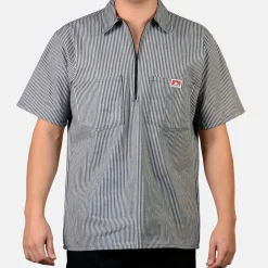 Sale Ben Davis Short Sleeve Striped 1/2 Zip Shirt - Black