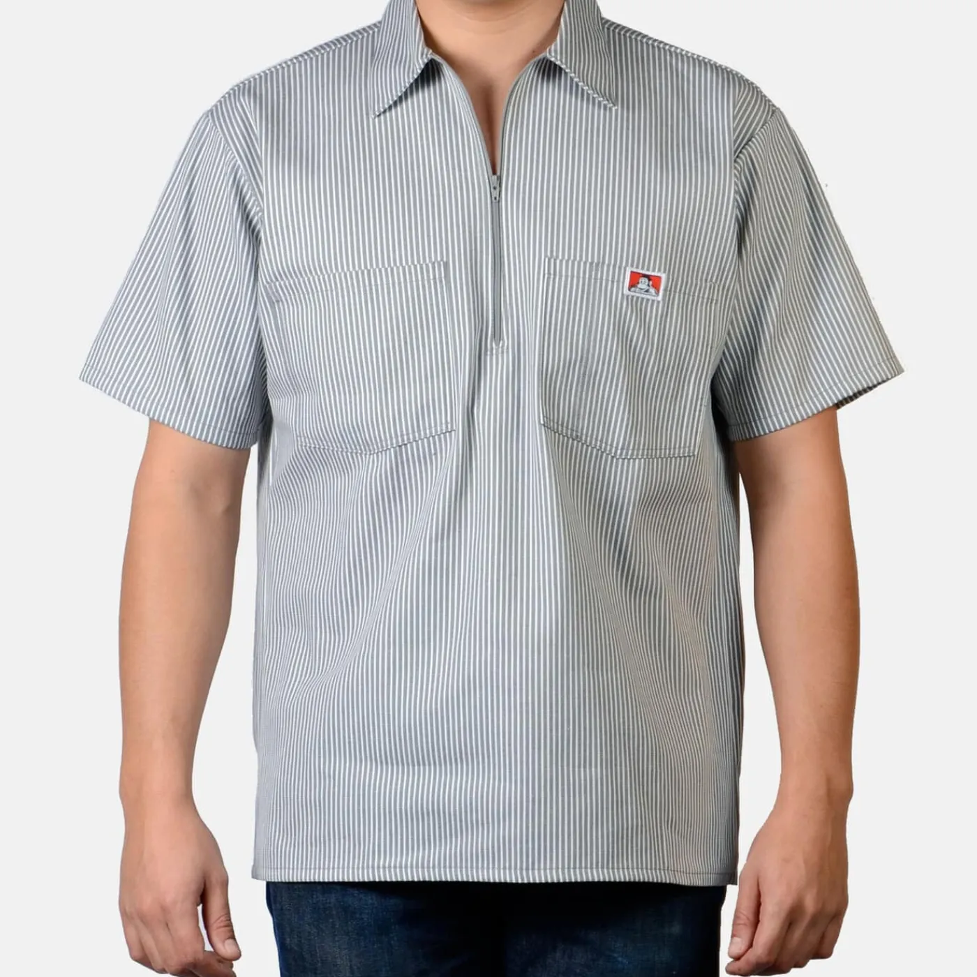 New Ben Davis Short Sleeve Striped 1/2 Zip Shirt - Grey